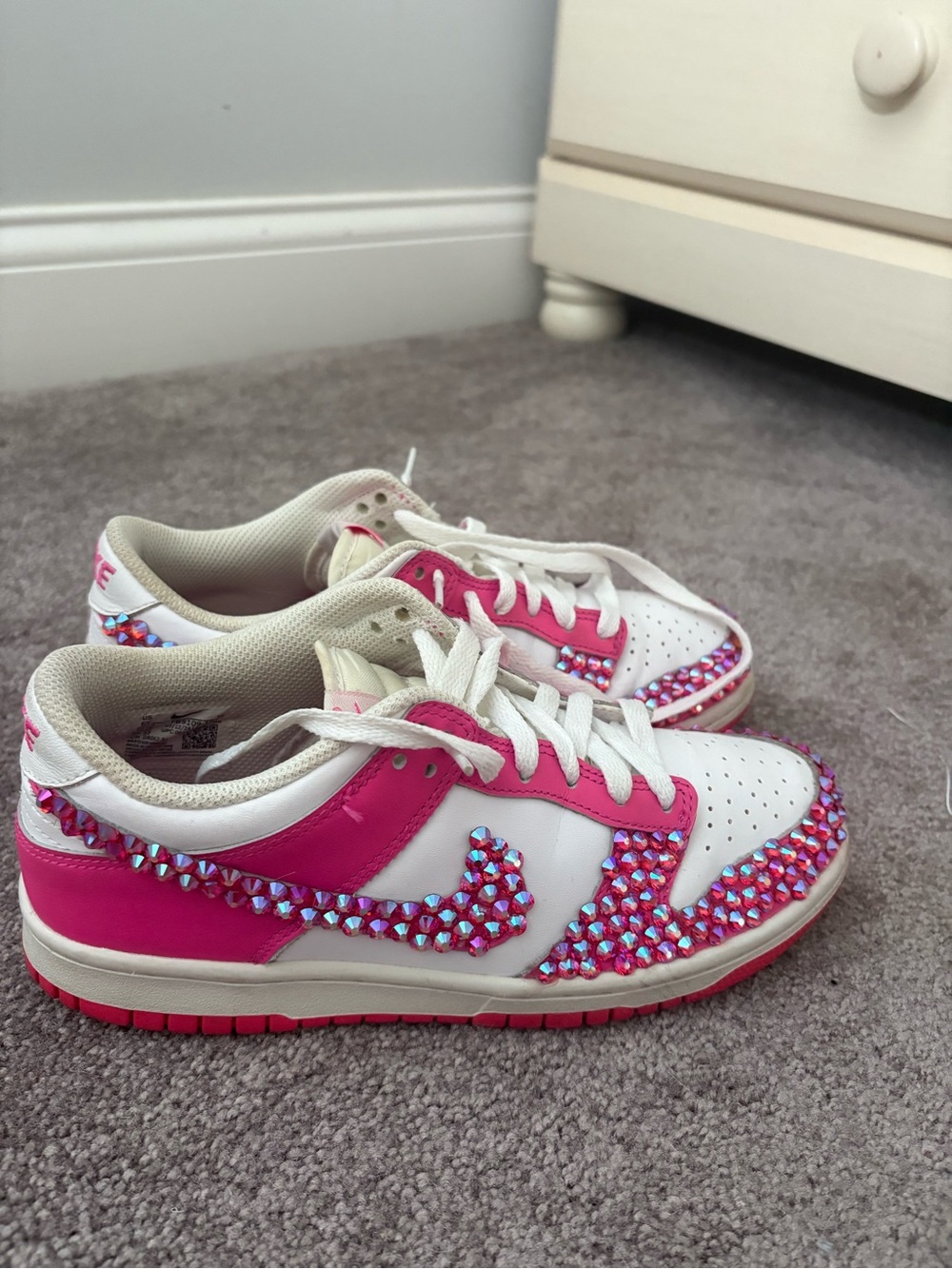 Nike Kids White and Hot Pink Rhinestone Embellished Sneakers